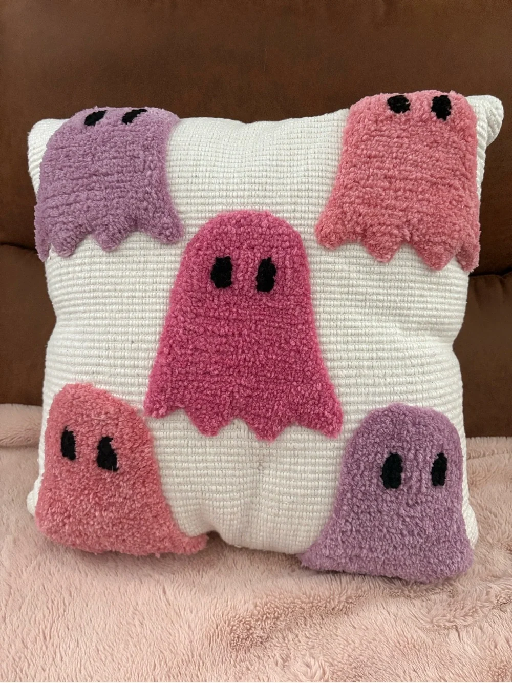 Plush Pink & Lavender Tufted Ghost Accent Pillow